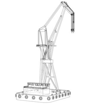 Floating crane. 3d illustration. Blueprint or Wire-frame style