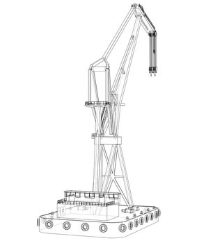 Floating crane. 3d illustration. Blueprint or Wire-frame style