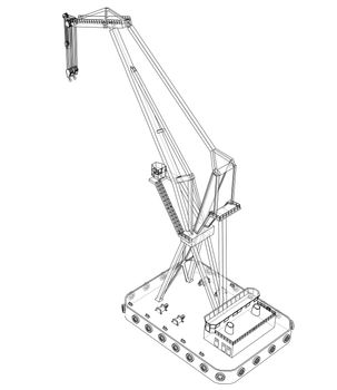 Floating crane. 3d illustration. Blueprint or Wire-frame style