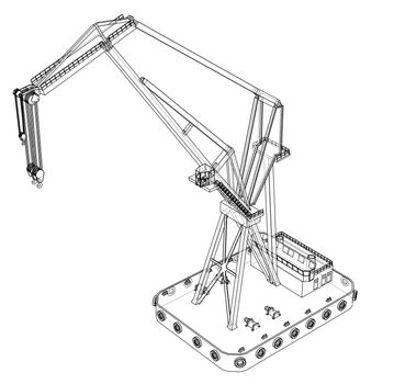 Floating crane. 3d illustration. Blueprint or Wire-frame style