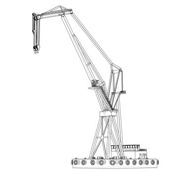 Floating crane. 3d illustration. Blueprint or Wire-frame style