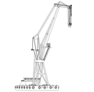 Floating crane. 3d illustration. Blueprint or Wire-frame style