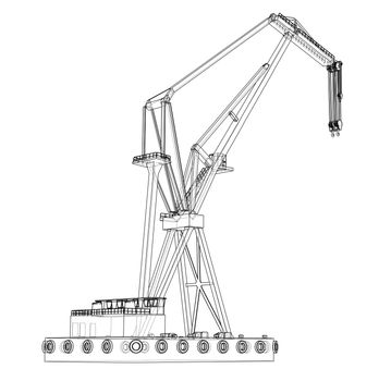 Floating crane. 3d illustration. Blueprint or Wire-frame style