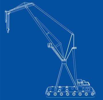 Floating crane. 3d illustration. Blueprint or Wire-frame style