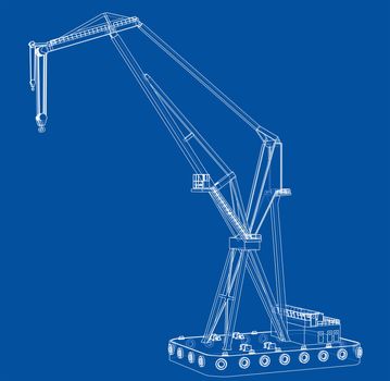 Floating crane. 3d illustration. Blueprint or Wire-frame style