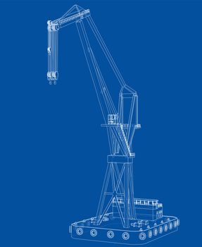 Floating crane. 3d illustration. Blueprint or Wire-frame style