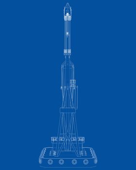 Floating crane. 3d illustration. Blueprint or Wire-frame style