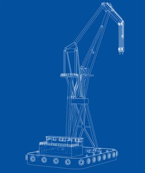 Floating crane. 3d illustration. Blueprint or Wire-frame style