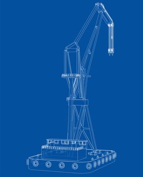 Floating crane. 3d illustration. Blueprint or Wire-frame style