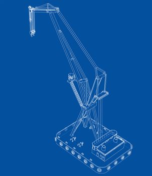 Floating crane. 3d illustration. Blueprint or Wire-frame style