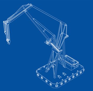 Floating crane. 3d illustration. Blueprint or Wire-frame style