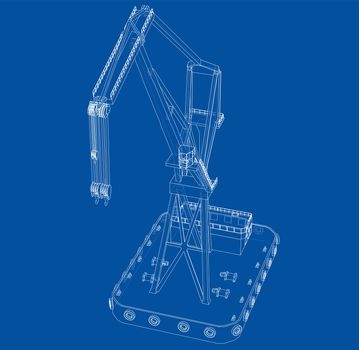 Floating crane. 3d illustration. Blueprint or Wire-frame style