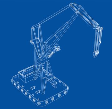 Floating crane. 3d illustration. Blueprint or Wire-frame style