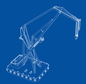 Floating crane. 3d illustration. Blueprint or Wire-frame style