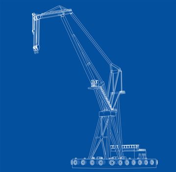 Floating crane. 3d illustration. Blueprint or Wire-frame style