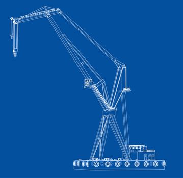 Floating crane. 3d illustration. Blueprint or Wire-frame style