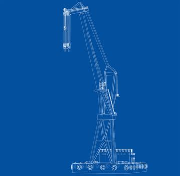 Floating crane. 3d illustration. Blueprint or Wire-frame style