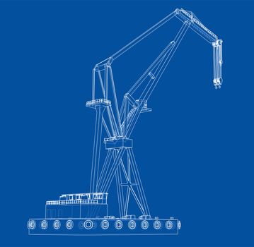 Floating crane. 3d illustration. Blueprint or Wire-frame style