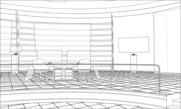 3D outline interior. 3d illustration. Wire-frame style