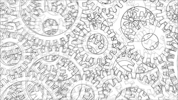 Background consisting of gears. Blueprint Style. 3D Rendering. Architecture Design Background