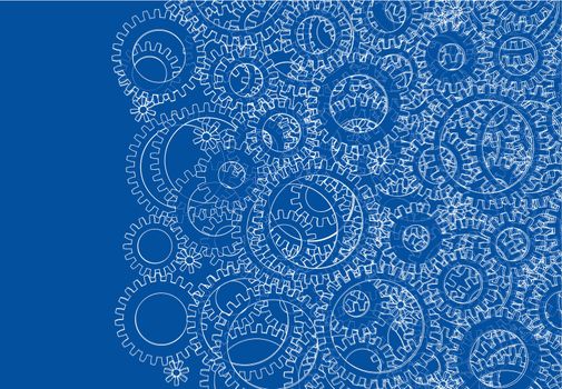 Background consisting of gears. Blueprint Style. 3D Rendering. Architecture Design Background