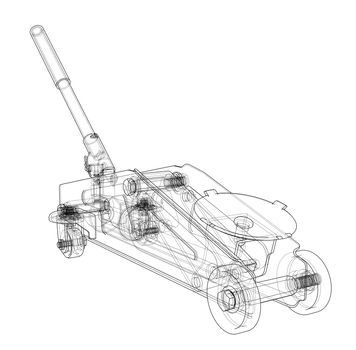 Hydraulic floor jack outline. 3d illustration. Wire-frame style