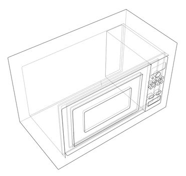 Microwave concept. 3d illustration. Blueprint or Wire-frame style