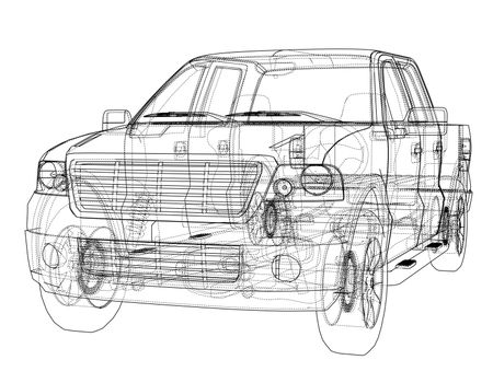 Car SUV drawing outline or blueprint. 3d illustration