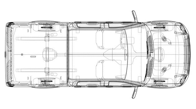 Car SUV drawing outline or blueprint. 3d illustration