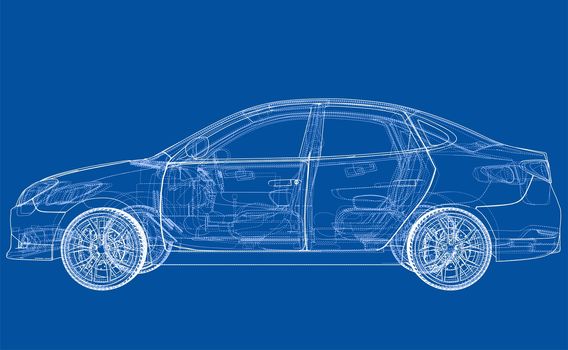 Concept car. 3d illustration. Blueprint or Wire-frame style