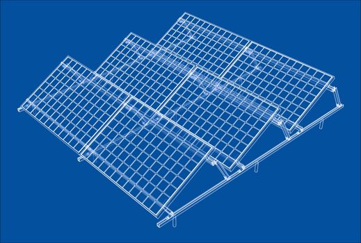 Solar Panel Concept. 3d illustration. Wire-frame style