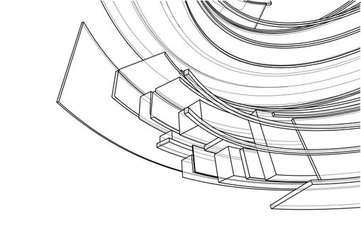 Design spiral elements. 3d illustration. Wire-frame style