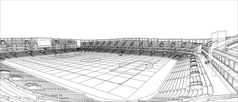 Sketch of Football stadium. 3d illustration. Wire-frame style