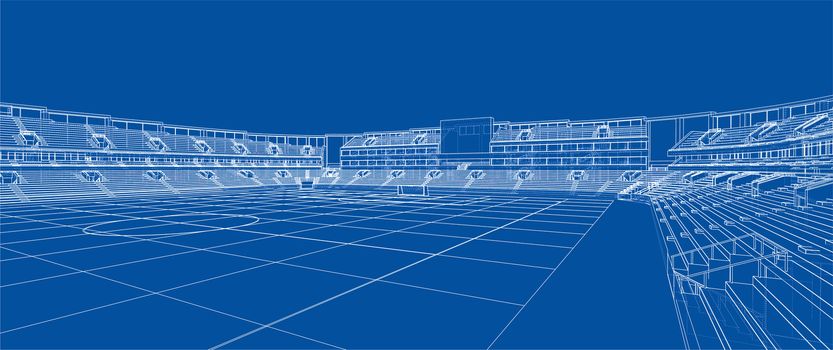 Sketch of Football stadium. 3d illustration. Wire-frame style