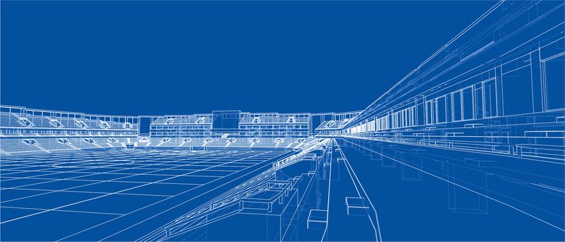 Sketch of Football stadium. 3d illustration. Wire-frame style