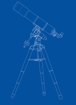 Telescope concept outline. 3d illustration. Wire-frame style