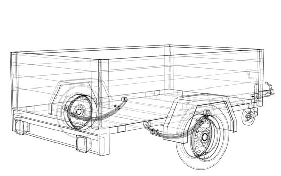 Open trailer sketch. 3d illustration. Wire-frame style