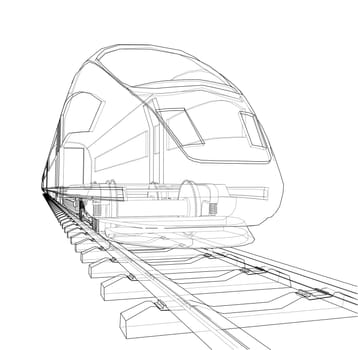 Modern speed train concept. 3d illustration. Wire-frame style