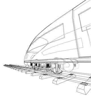 Modern speed train concept. 3d illustration. Wire-frame style