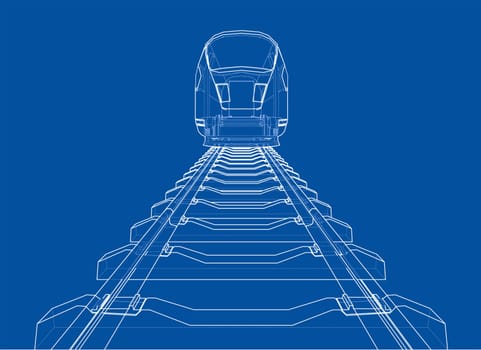 Modern speed train concept. 3d illustration. Wire-frame style