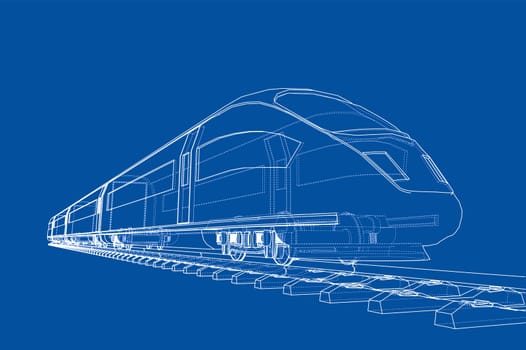 Modern speed train concept. 3d illustration. Wire-frame style