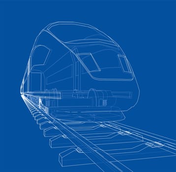 Modern speed train concept. 3d illustration. Wire-frame style