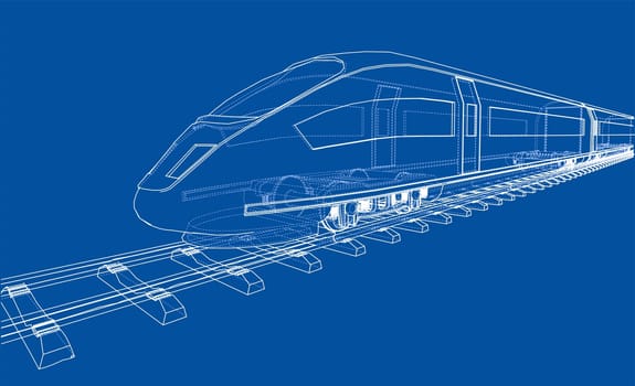 Modern speed train concept. 3d illustration. Wire-frame style