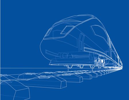 Modern speed train concept. 3d illustration. Wire-frame style