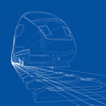 Modern speed train concept. 3d illustration. Wire-frame style