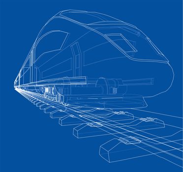 Modern speed train concept. 3d illustration. Wire-frame style