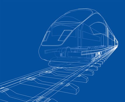 Modern speed train concept. 3d illustration. Wire-frame style