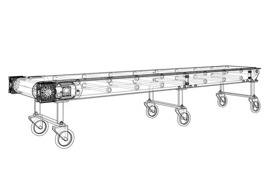 3D outline conveyor belt. 3d illustration. Wire-frame style