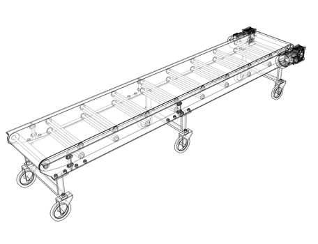 3D outline conveyor belt. 3d illustration. Wire-frame style
