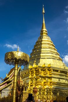 Shwedagon Pagoda of Wat Phrathat Doi Suthep in Chiang Mai, Thailand.